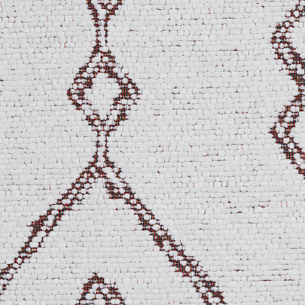 A sample of a white flat woven fabric with red patterns from the Boho Chic Collection .
